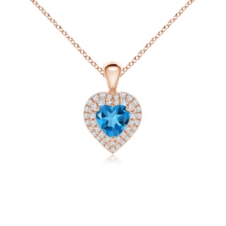 5mm AAAA Swiss Blue Topaz Heart Pendant with Diamond Double Halo in Rose Gold