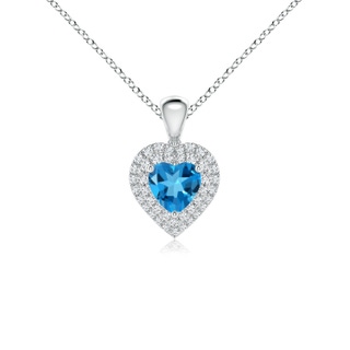 5mm AAAA Swiss Blue Topaz Heart Pendant with Diamond Double Halo in White Gold