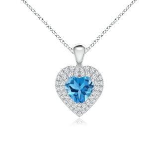 6mm AAA Swiss Blue Topaz Heart Pendant with Diamond Double Halo in White Gold