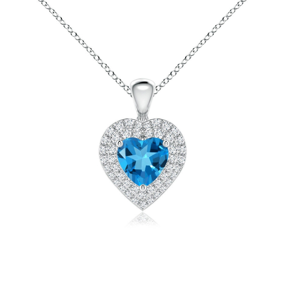 6mm AAAA Swiss Blue Topaz Heart Pendant with Diamond Double Halo in P950 Platinum 