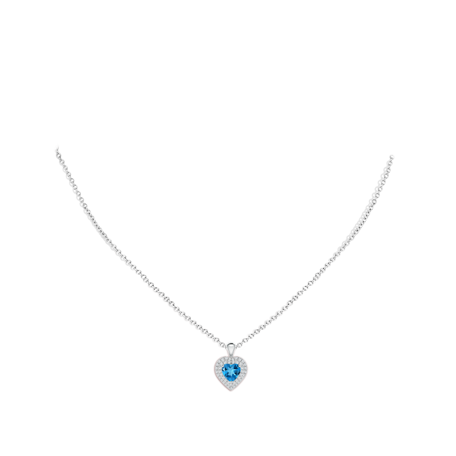 6mm AAAA Swiss Blue Topaz Heart Pendant with Diamond Double Halo in P950 Platinum body-neck