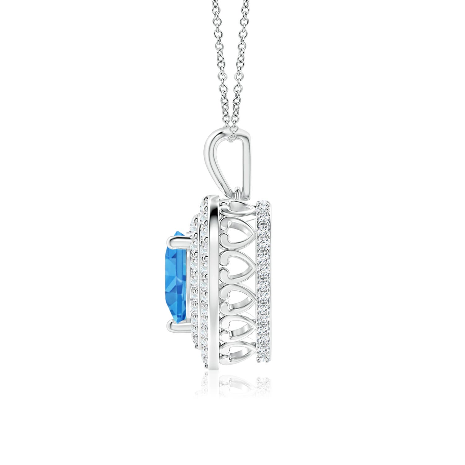 7mm AAAA Swiss Blue Topaz Heart Pendant with Diamond Double Halo in P950 Platinum