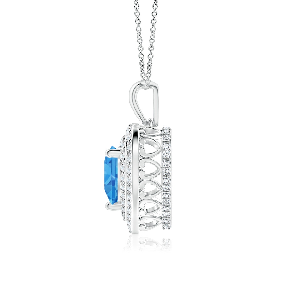7mm AAAA Swiss Blue Topaz Heart Pendant with Diamond Double Halo in P950 Platinum side-1