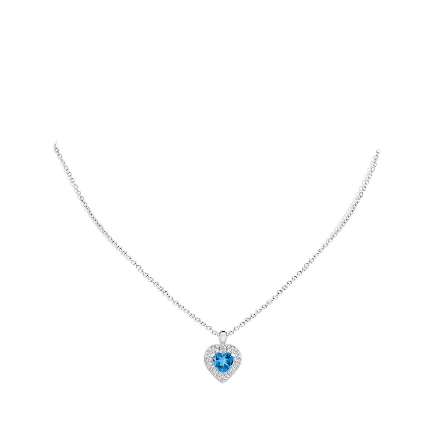 Swiss Blue Topaz Heart Pendant with Diamond Double Halo | Angara