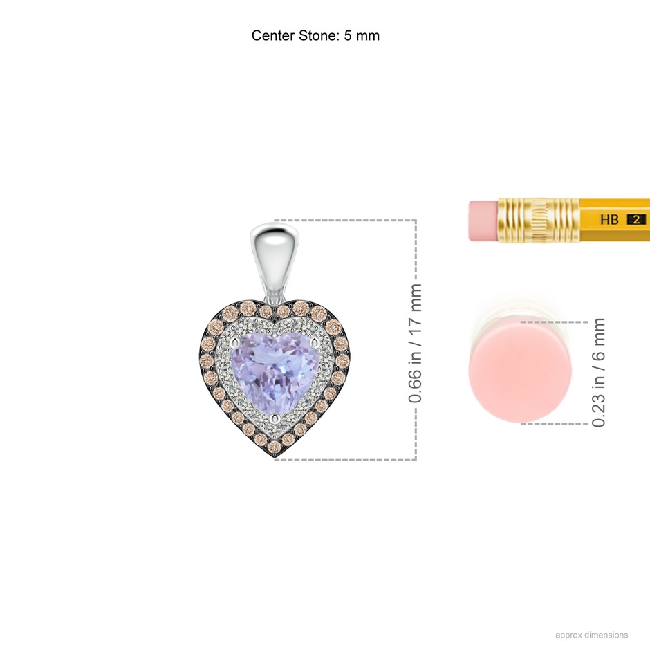 5mm A Tanzanite Heart Pendant with Coffee and White Diamond Halo in White Gold ruler