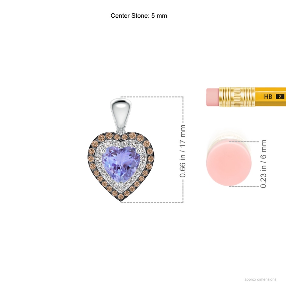5mm AA Tanzanite Heart Pendant with Coffee and White Diamond Halo in P950 Platinum ruler