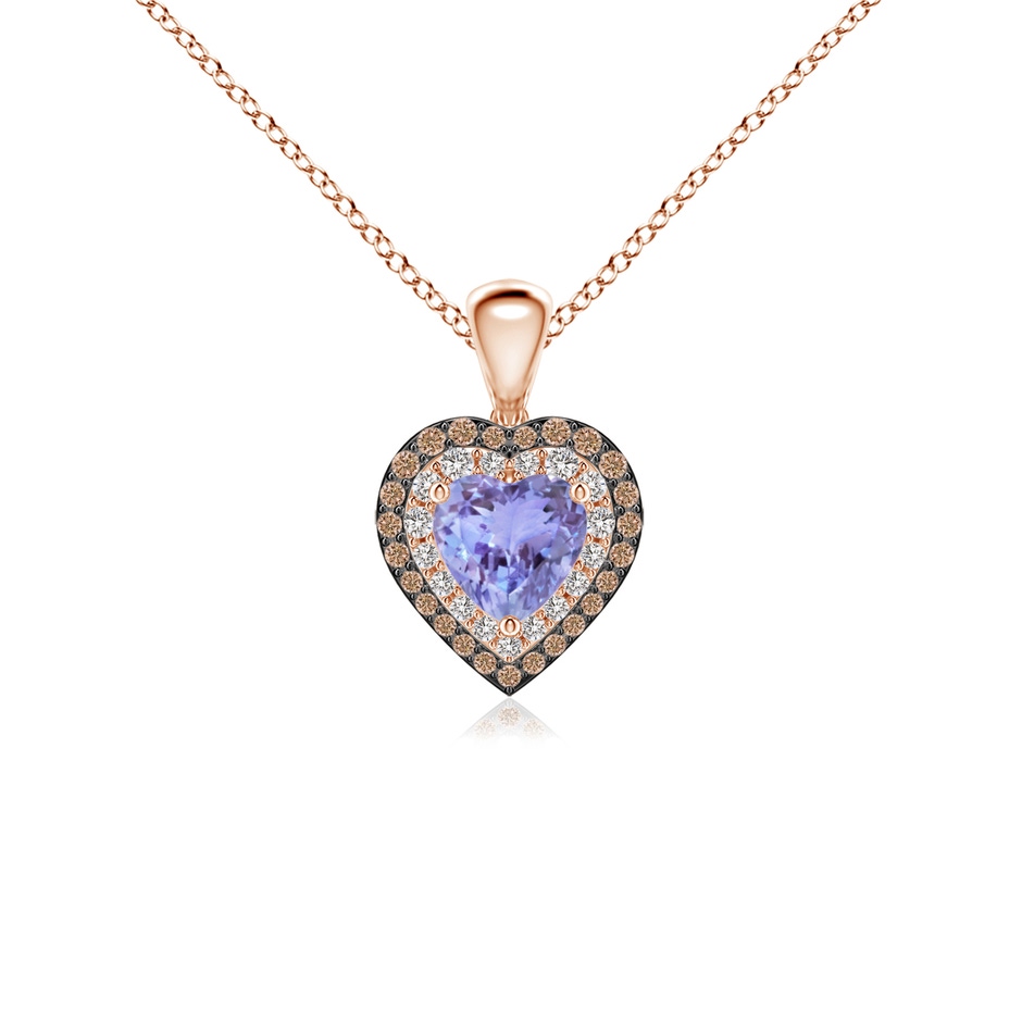 5mm AA Tanzanite Heart Pendant with Coffee and White Diamond Halo in Rose Gold 