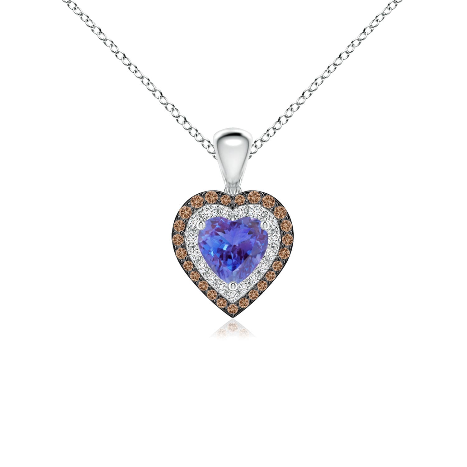 5mm AAA Tanzanite Heart Pendant with Coffee and White Diamond Halo in P950 Platinum