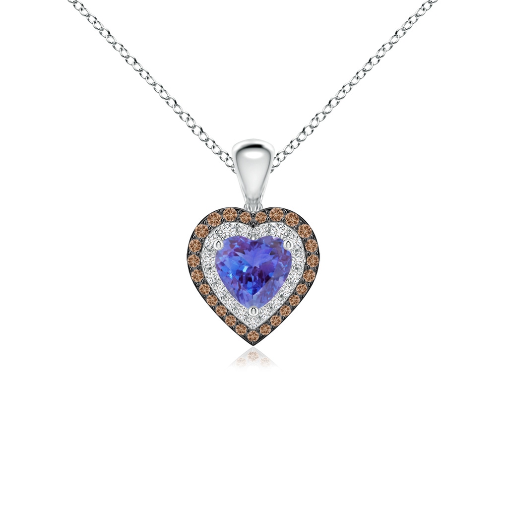 5mm AAA Tanzanite Heart Pendant with Coffee and White Diamond Halo in White Gold