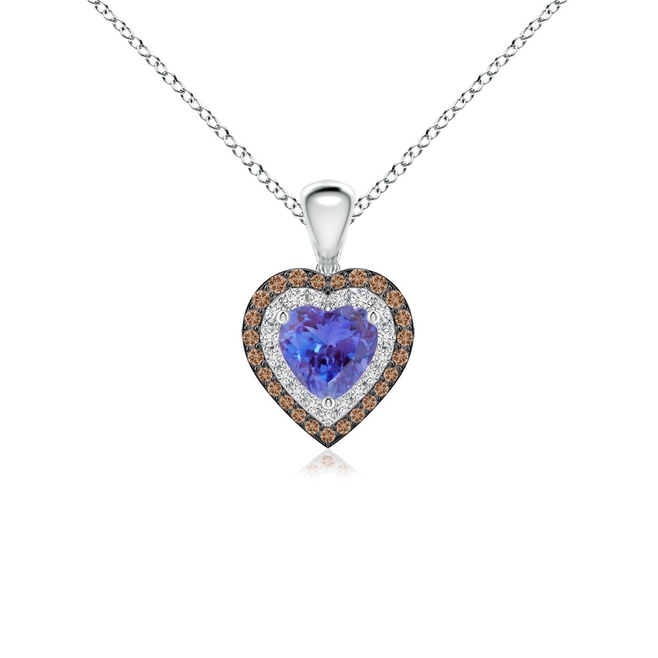 5mm AAA Tanzanite Heart Pendant with Coffee and White Diamond Halo in White Gold 