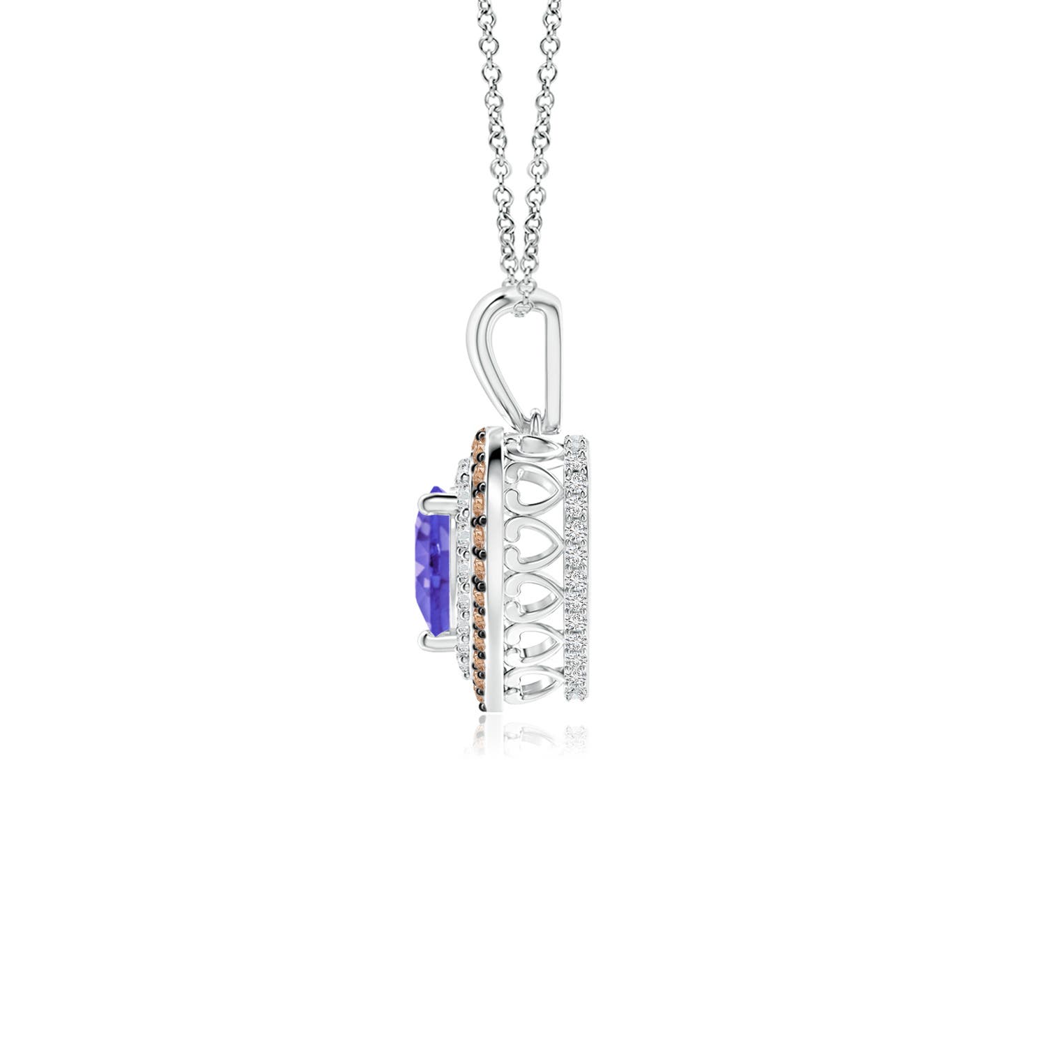 5mm AAA Tanzanite Heart Pendant with Coffee and White Diamond Halo in White Gold - side 2