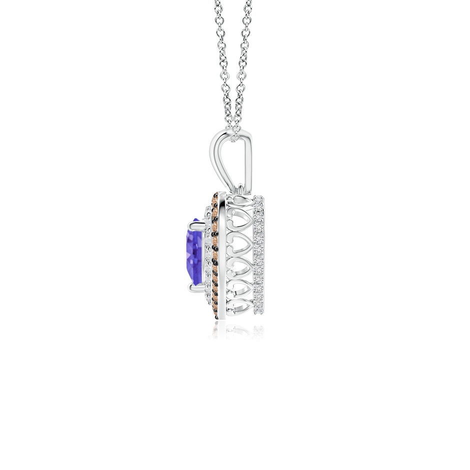 5mm AAA Tanzanite Heart Pendant with Coffee and White Diamond Halo in White Gold side-1