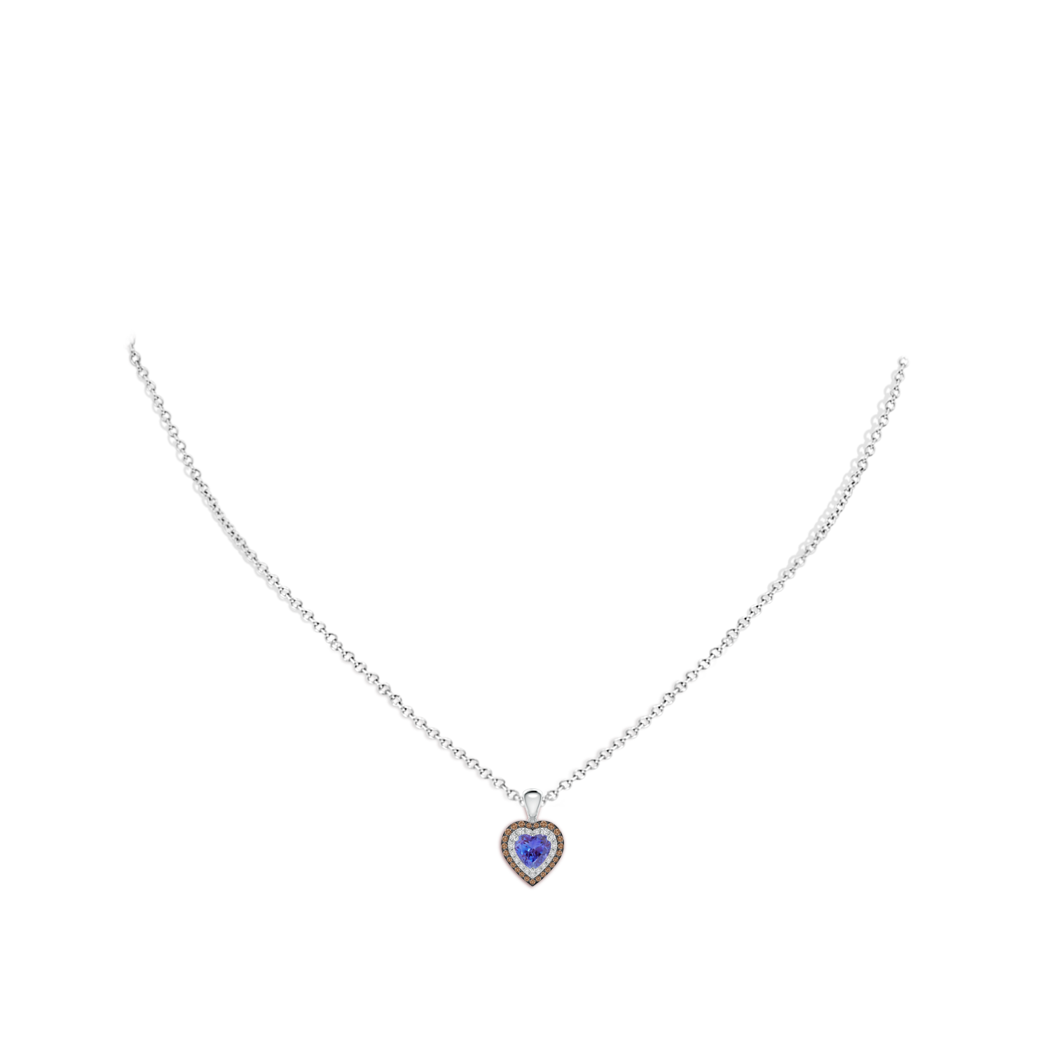 5mm AAA Tanzanite Heart Pendant with Coffee and White Diamond Halo in White Gold - body_neck
