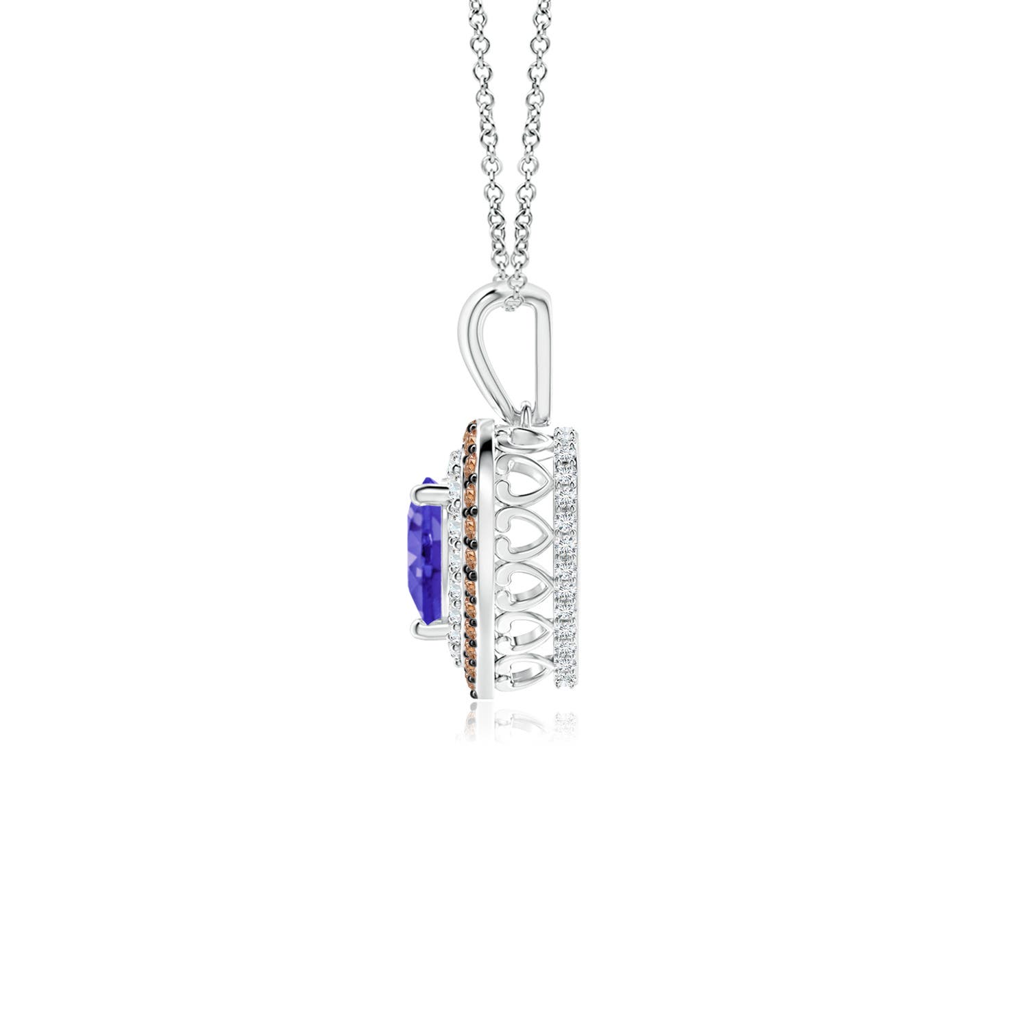 5mm AAAA Tanzanite Heart Pendant with Coffee and White Diamond Halo in P950 Platinum