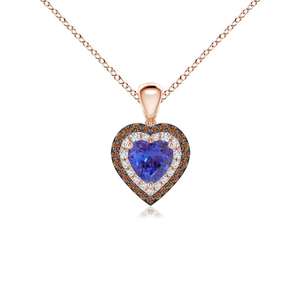 5mm AAAA Tanzanite Heart Pendant with Coffee and White Diamond Halo in Rose Gold