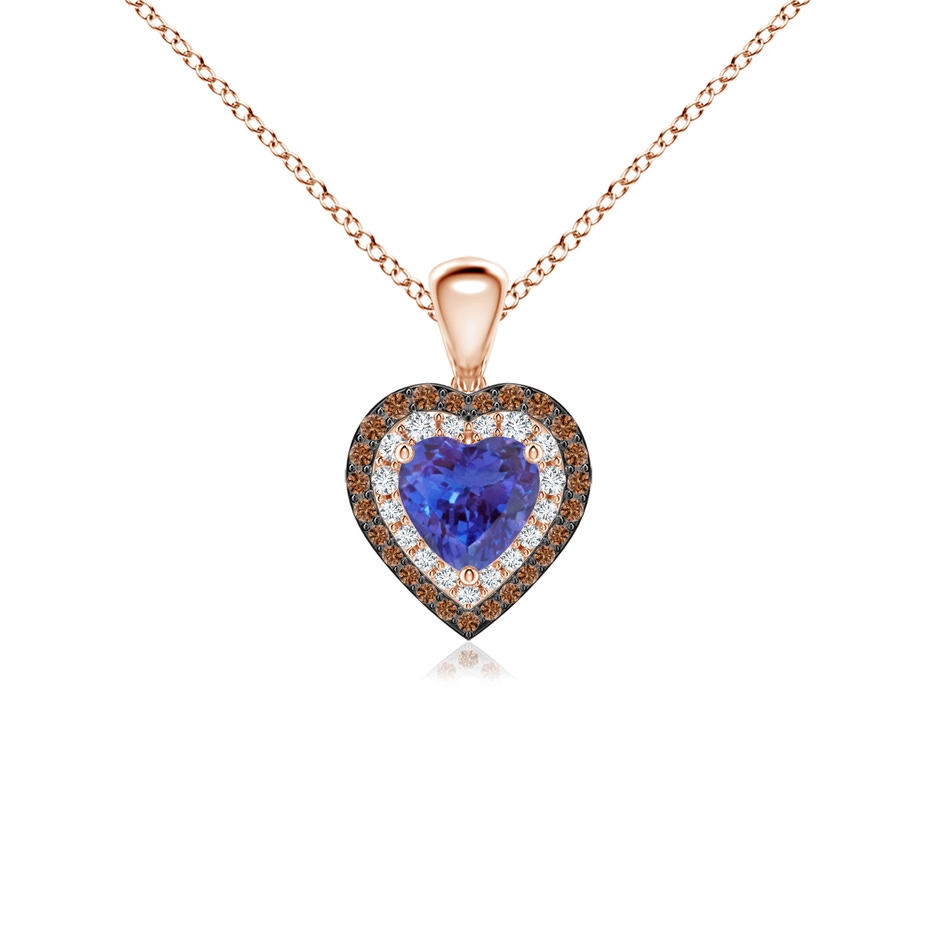 5mm AAAA Tanzanite Heart Pendant with Coffee and White Diamond Halo in Rose Gold 