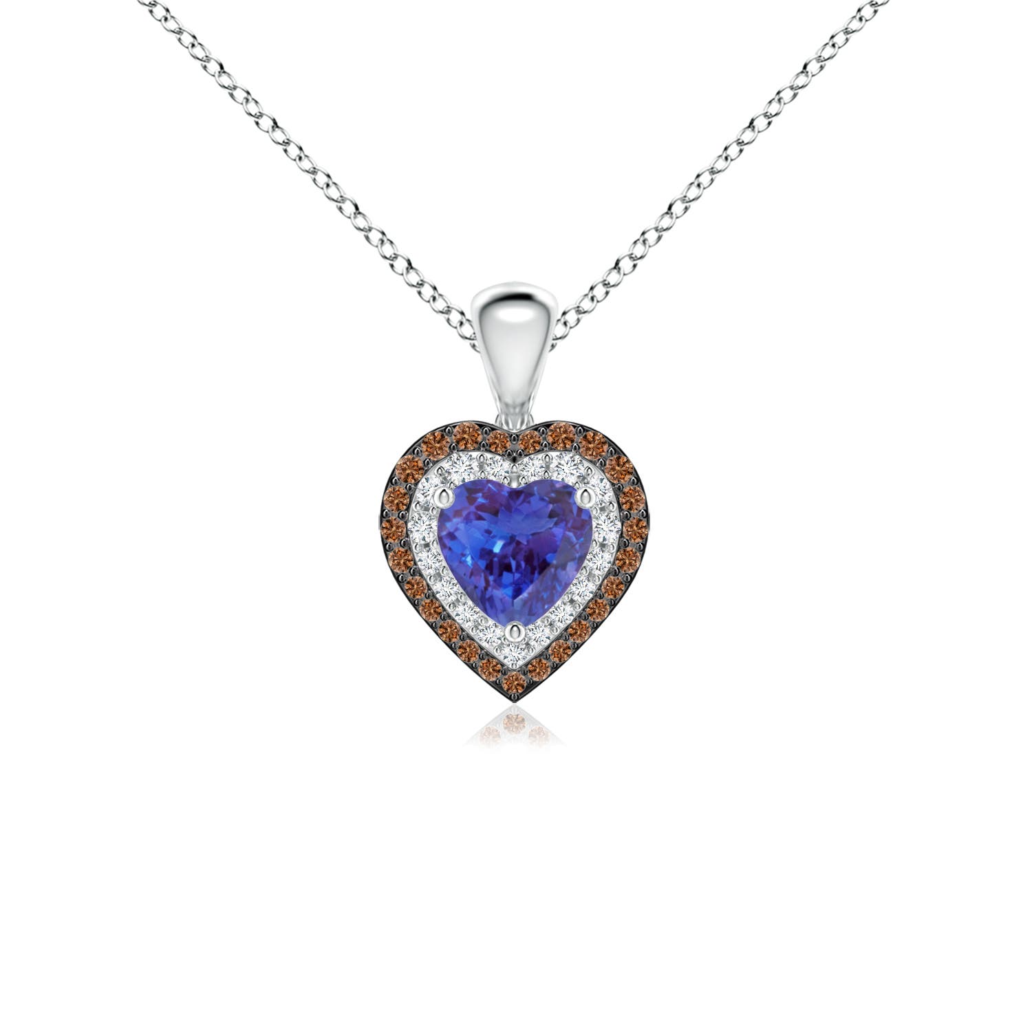 5mm AAAA Tanzanite Heart Pendant with Coffee and White Diamond Halo in White Gold