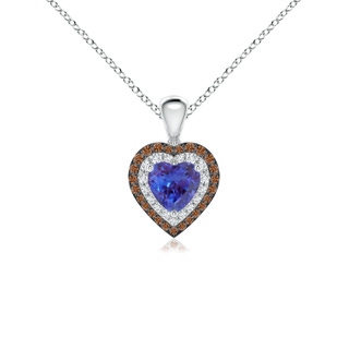5mm AAAA Tanzanite Heart Pendant with Coffee and White Diamond Halo in White Gold