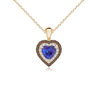 5mm AAAA Tanzanite Heart Pendant with Coffee and White Diamond Halo in Yellow Gold