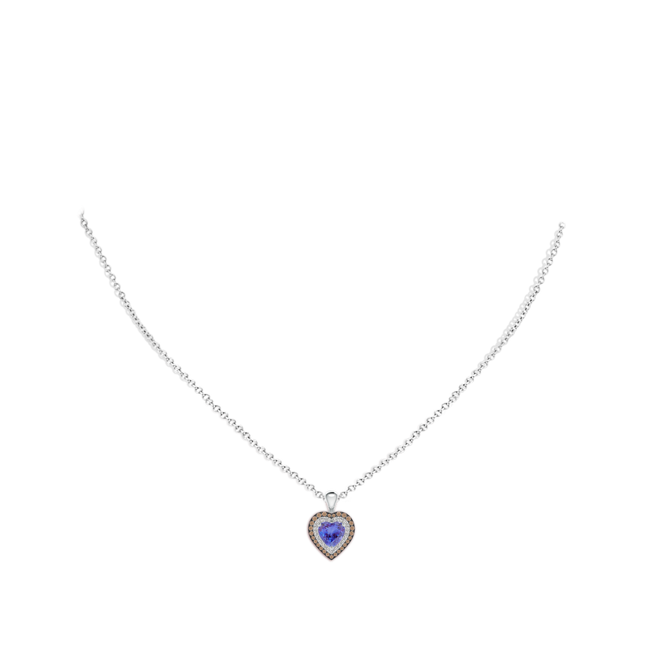 6mm AA Tanzanite Heart Pendant with Coffee and White Diamond Halo in P950 Platinum body-neck