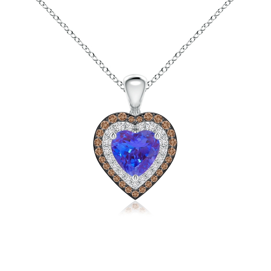 6mm AAA Tanzanite Heart Pendant with Coffee and White Diamond Halo in White Gold 