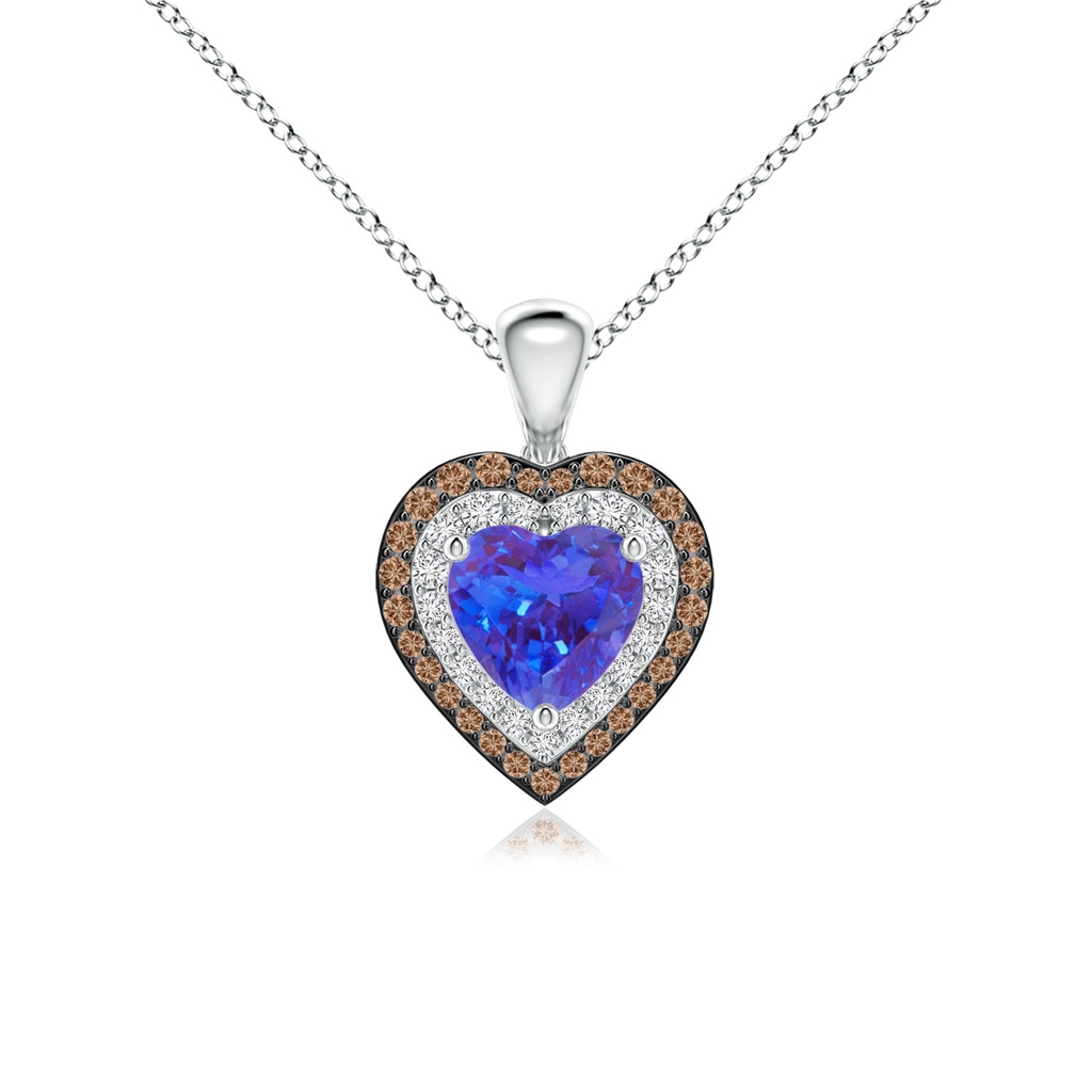 6mm AAA Tanzanite Heart Pendant with Coffee and White Diamond Halo in White Gold
