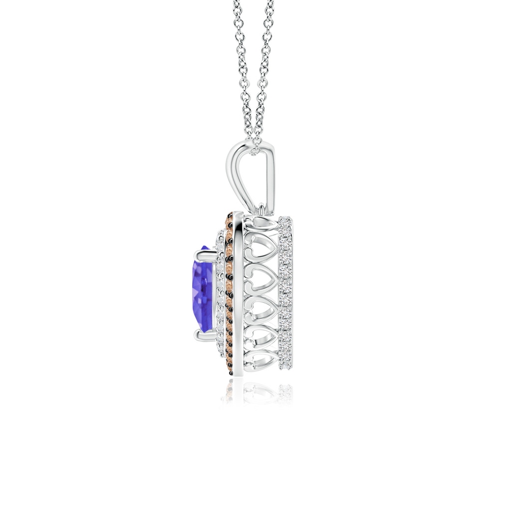 6mm AAA Tanzanite Heart Pendant with Coffee and White Diamond Halo in White Gold Side-1