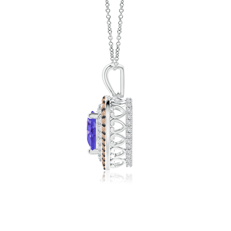 6mm AAA Tanzanite Heart Pendant with Coffee and White Diamond Halo in White Gold side-1