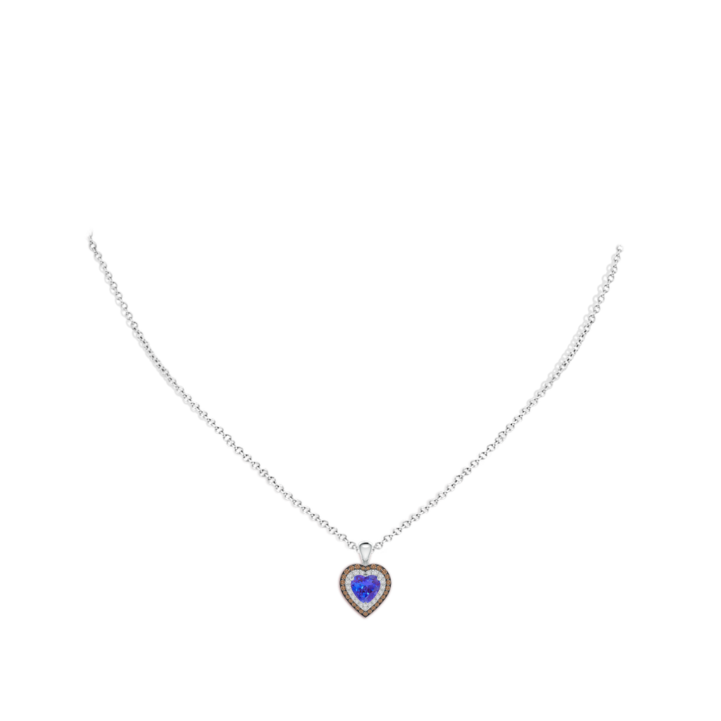 6mm AAA Tanzanite Heart Pendant with Coffee and White Diamond Halo in White Gold Body-Neck