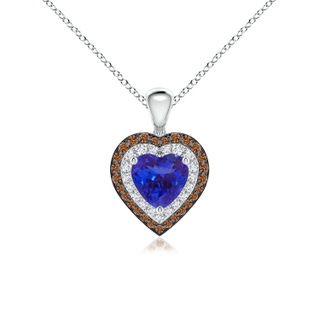 6mm AAAA Tanzanite Heart Pendant with Coffee and White Diamond Halo in P950 Platinum