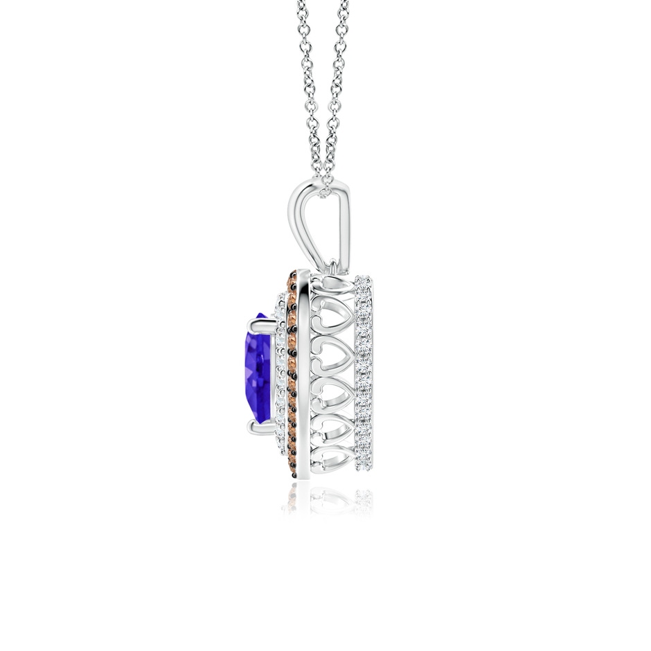 6mm AAAA Tanzanite Heart Pendant with Coffee and White Diamond Halo in P950 Platinum side-1