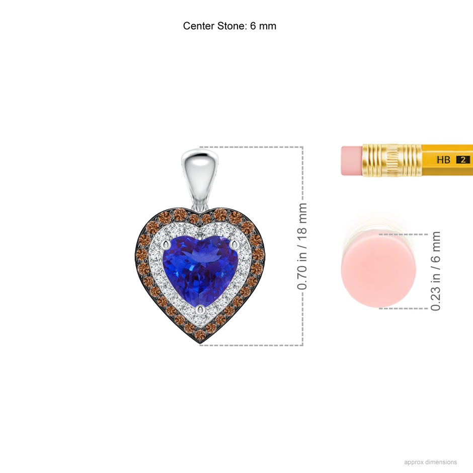 6mm AAAA Tanzanite Heart Pendant with Coffee and White Diamond Halo in P950 Platinum ruler
