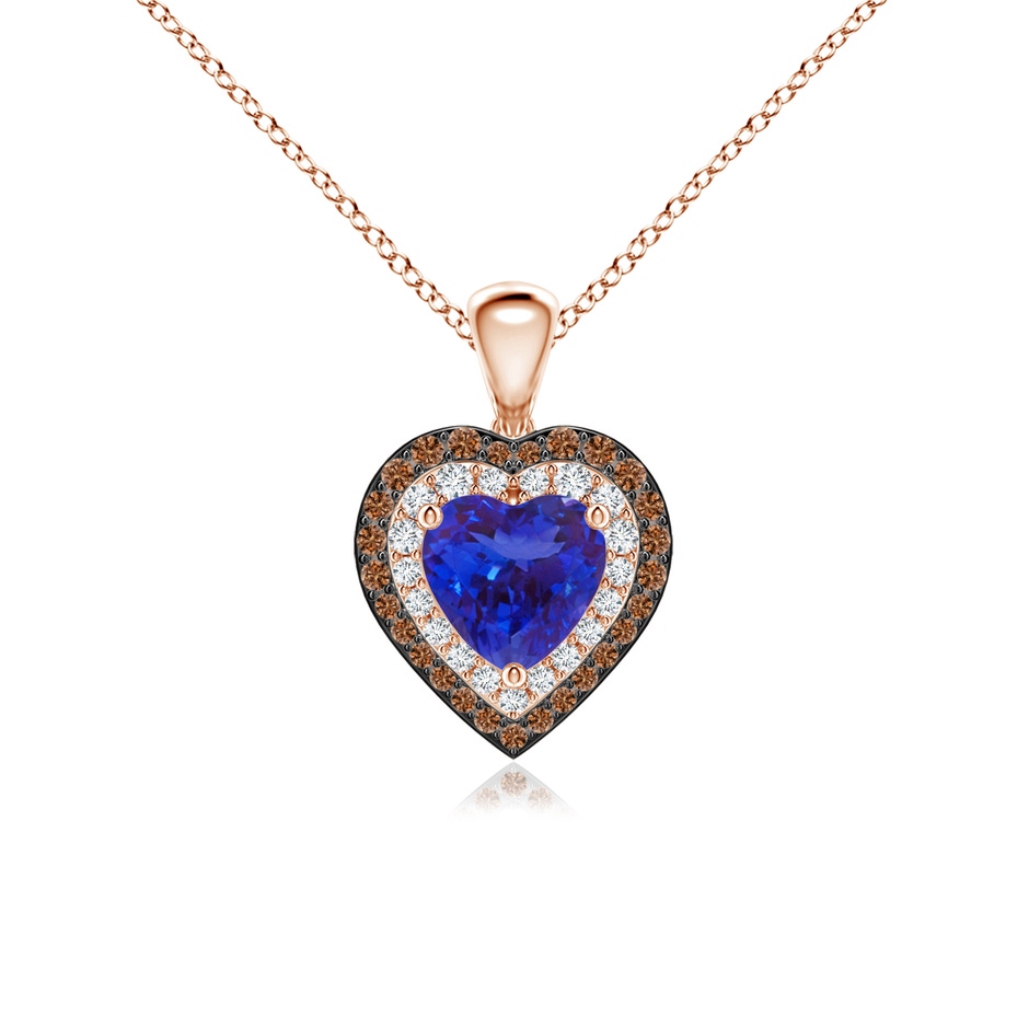 6mm AAAA Tanzanite Heart Pendant with Coffee and White Diamond Halo in Rose Gold 