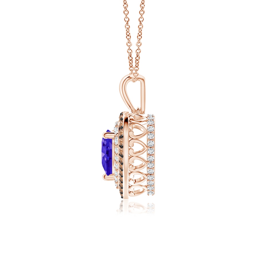 6mm AAAA Tanzanite Heart Pendant with Coffee and White Diamond Halo in Rose Gold side-1