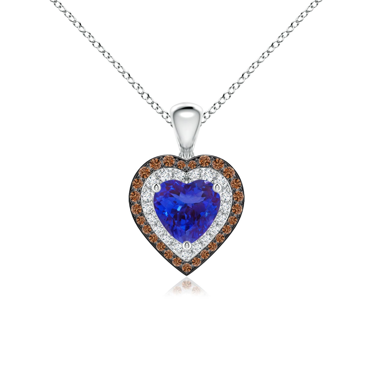6mm AAAA Tanzanite Heart Pendant with Coffee and White Diamond Halo in White Gold