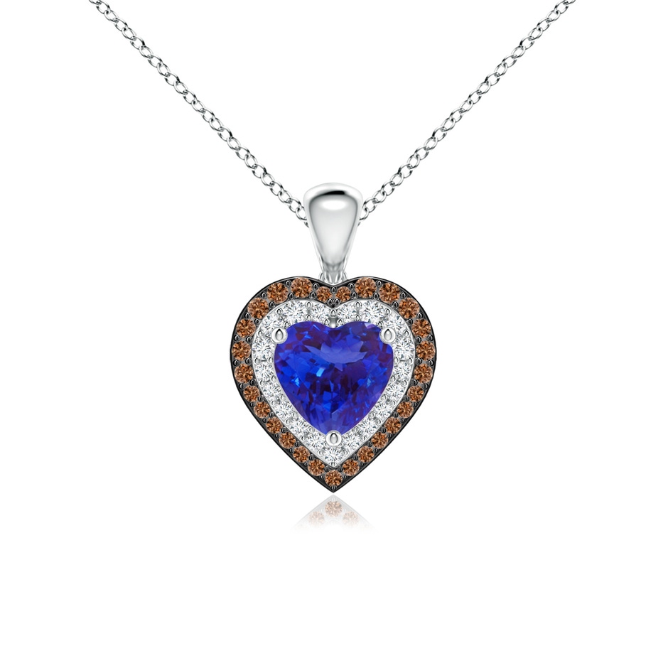 6mm AAAA Tanzanite Heart Pendant with Coffee and White Diamond Halo in White Gold 