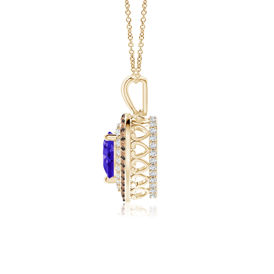 6mm AAAA Tanzanite Heart Pendant with Coffee and White Diamond Halo in Yellow Gold side-1