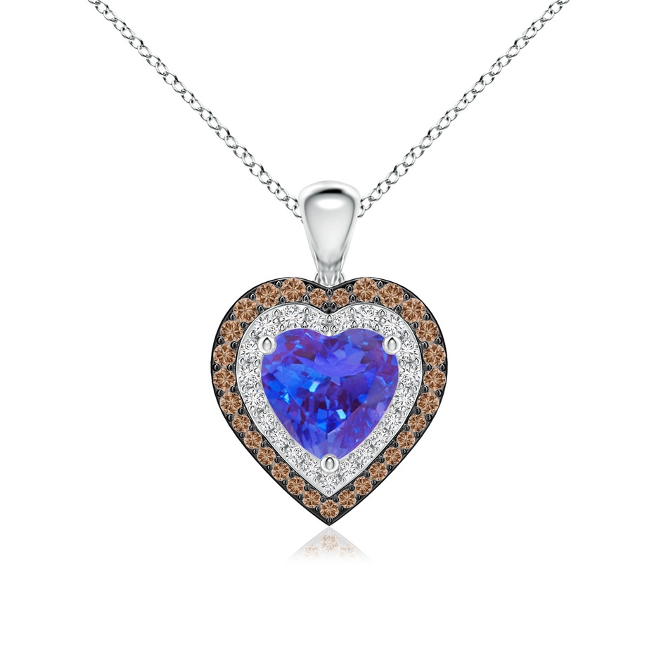 7mm AAA Tanzanite Heart Pendant with Coffee and White Diamond Halo in White Gold 