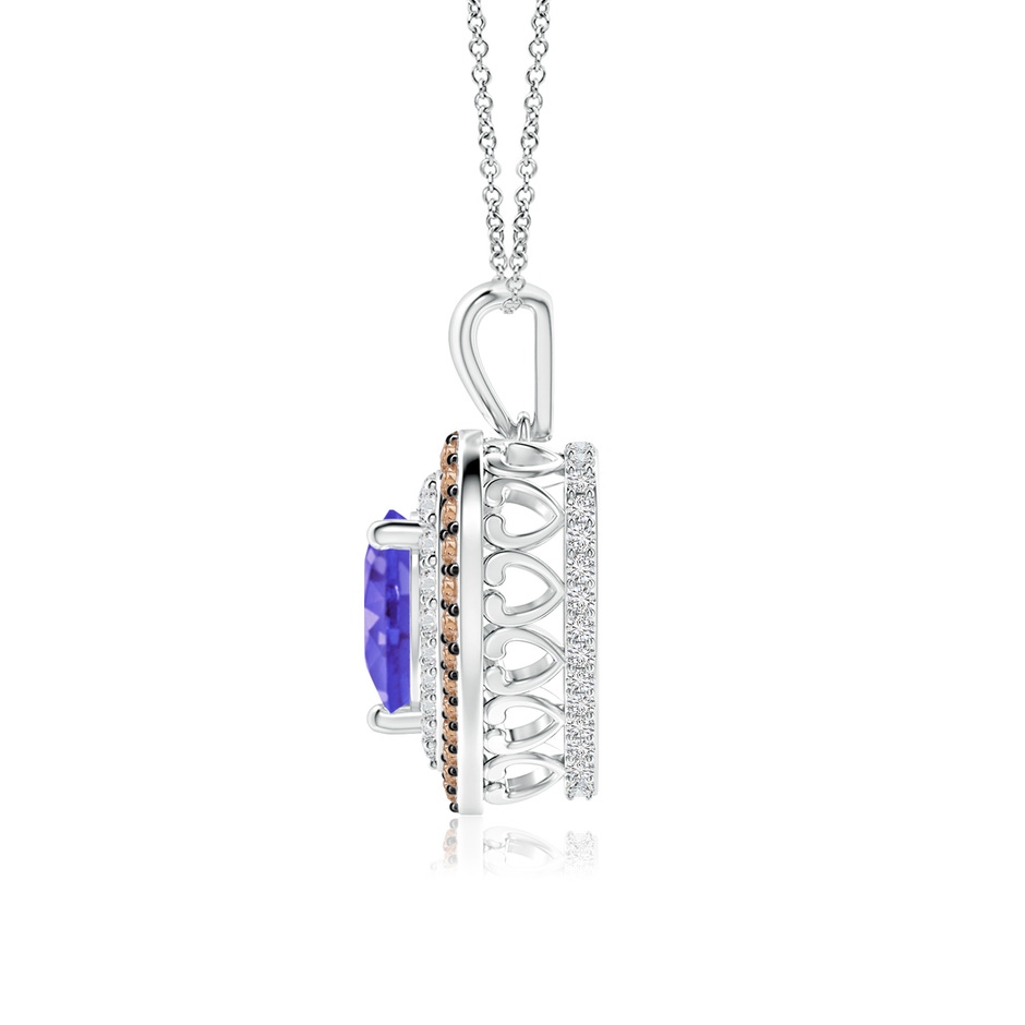7mm AAA Tanzanite Heart Pendant with Coffee and White Diamond Halo in White Gold side-1