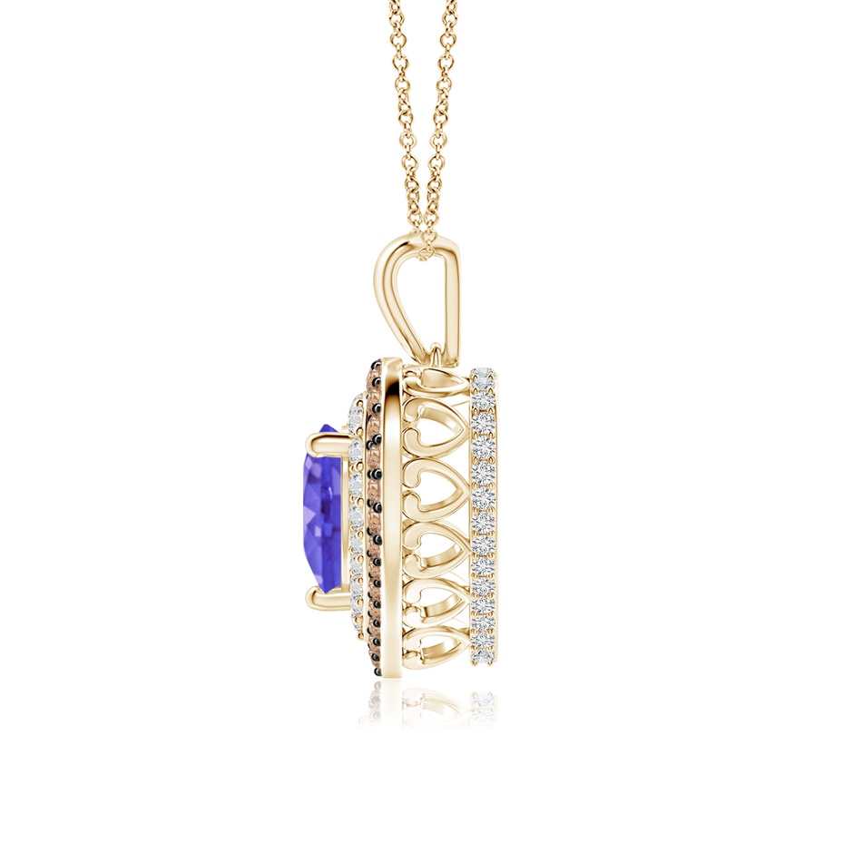 7mm AAA Tanzanite Heart Pendant with Coffee and White Diamond Halo in Yellow Gold side-1