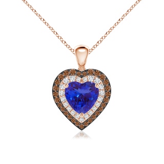 7mm AAAA Tanzanite Heart Pendant with Coffee and White Diamond Halo in 9K Rose Gold