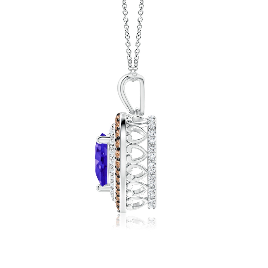 7mm AAAA Tanzanite Heart Pendant with Coffee and White Diamond Halo in P950 Platinum side-1