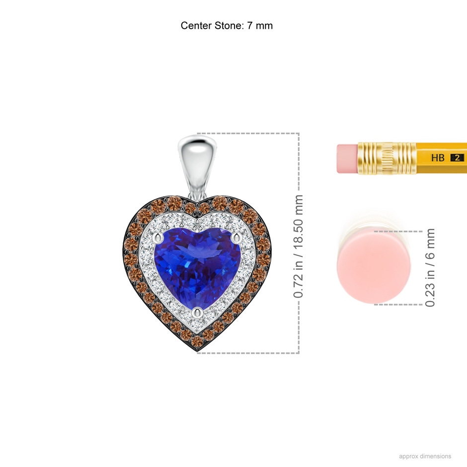 7mm AAAA Tanzanite Heart Pendant with Coffee and White Diamond Halo in P950 Platinum ruler