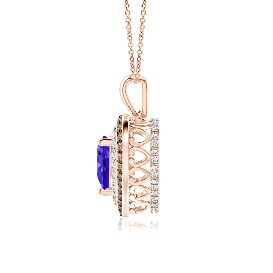 7mm AAAA Tanzanite Heart Pendant with Coffee and White Diamond Halo in Rose Gold side-1