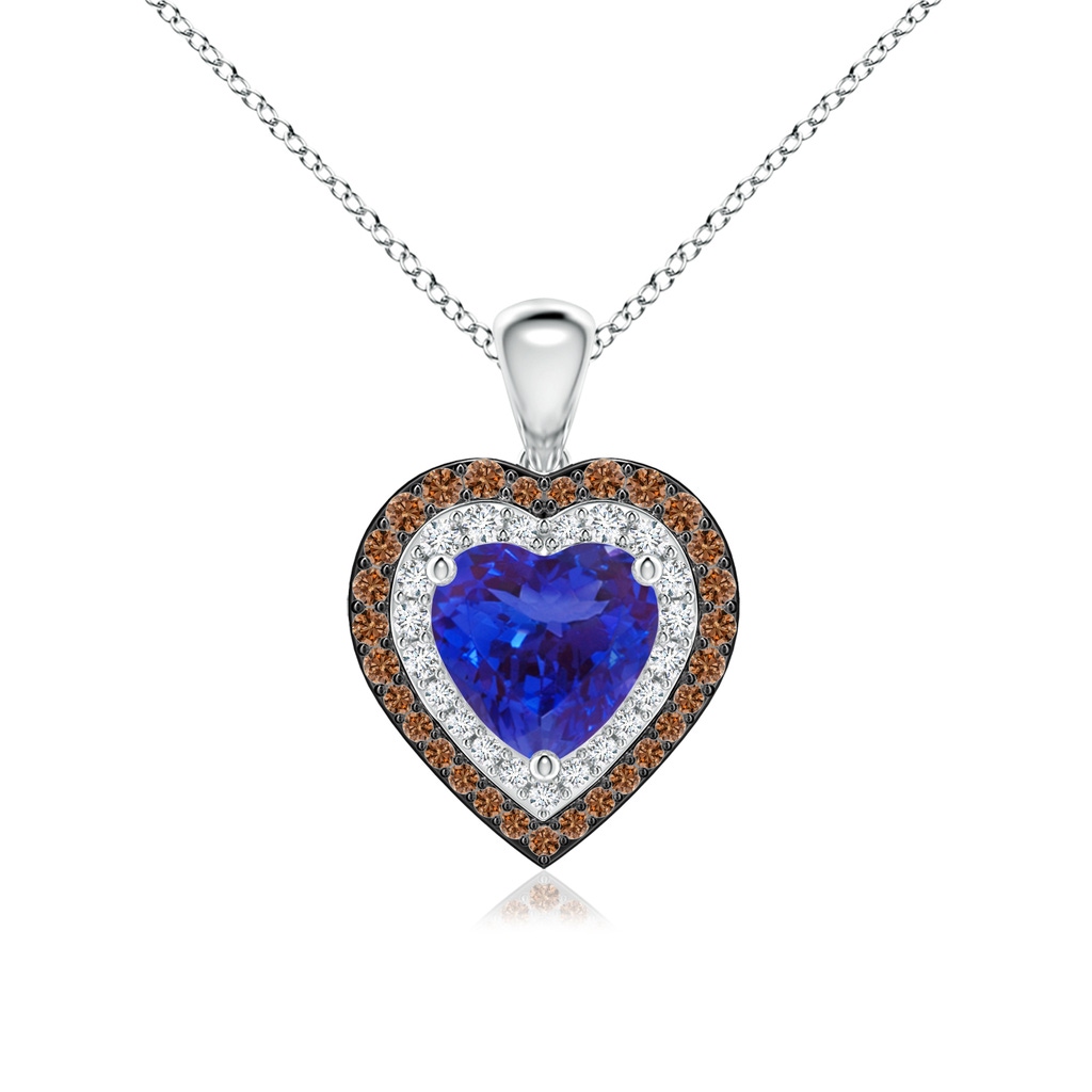 7mm AAAA Tanzanite Heart Pendant with Coffee and White Diamond Halo in White Gold