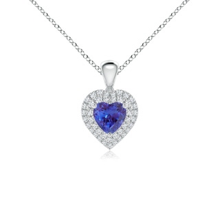 5mm AAAA Tanzanite Heart Pendant with Diamond Double Halo in White Gold