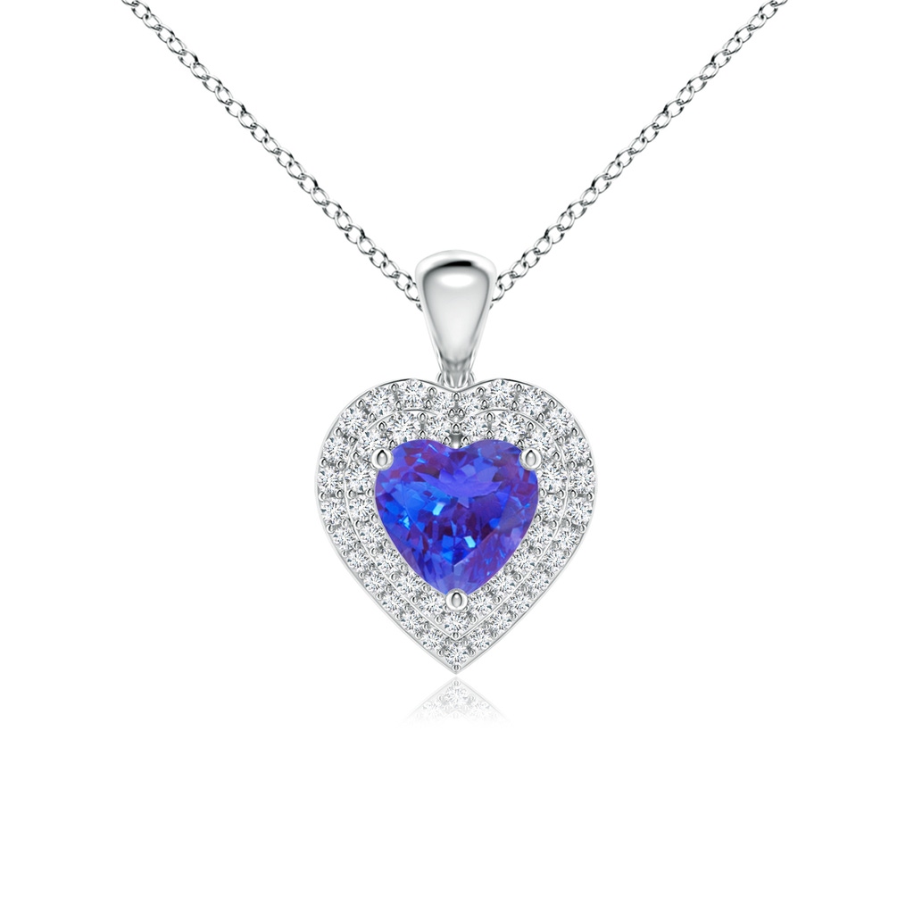 6mm AAA Tanzanite Heart Pendant with Diamond Double Halo in White Gold