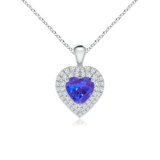 6mm AAA Tanzanite Heart Pendant with Diamond Double Halo in White Gold
