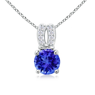 7mm AAA Round Tanzanite Solitaire Pendant with Diamond Split Bale in White Gold