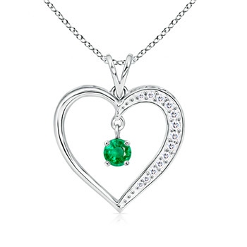 4.5mm AAA Dangling Round Emerald Heart Pendant in White Gold 